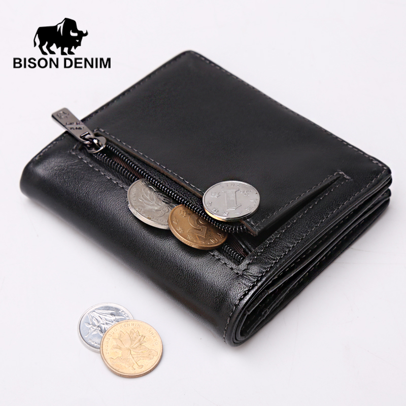 BISON DENIM hohe qualität Aus Echtem Leder Herren Brieftasche Kleine Ultra Thin Kartenhalter Herren Schwarz