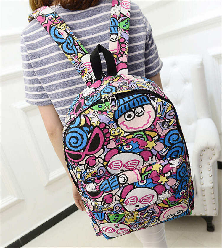 Hippie Facebook Leinwand Rucksäcke Schüler Schultasche Cartoon mc Druck Rucksack Outdoor Travel Pack Graffiti