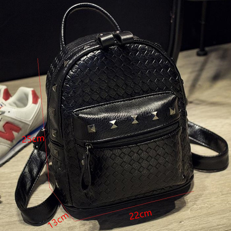 Neue Ankunft Europa Strick pu Leder Damen Rucksack Adrette Mode Niet Schultaschen 4 Farbe Metall Tasche