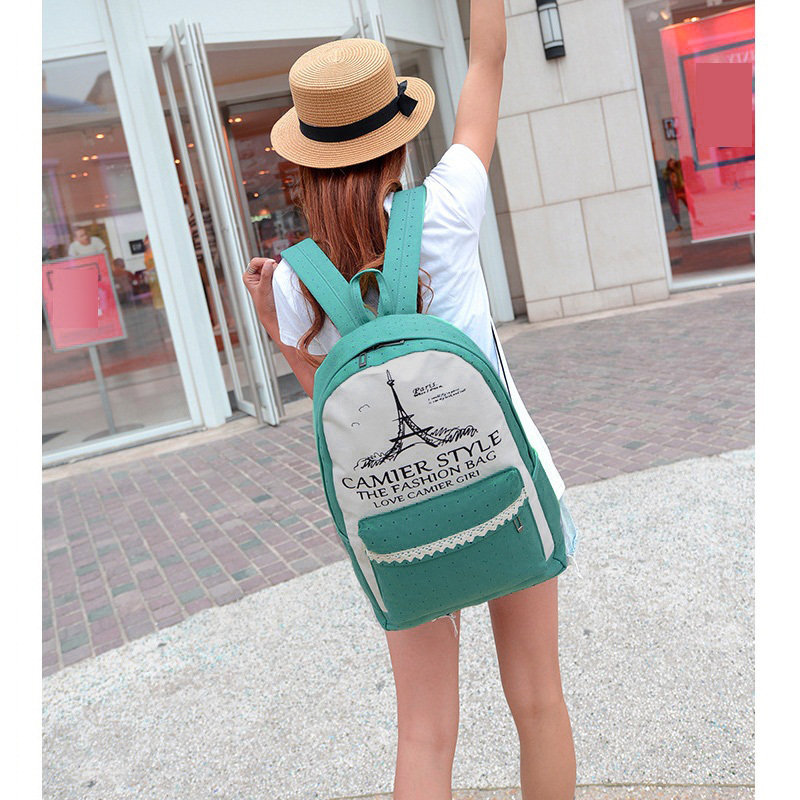 Bookbags Damen Mädchen Rucksäcke Reisetasche Eiffel Mochila Schüler Schultasche Mädchen Leinwand