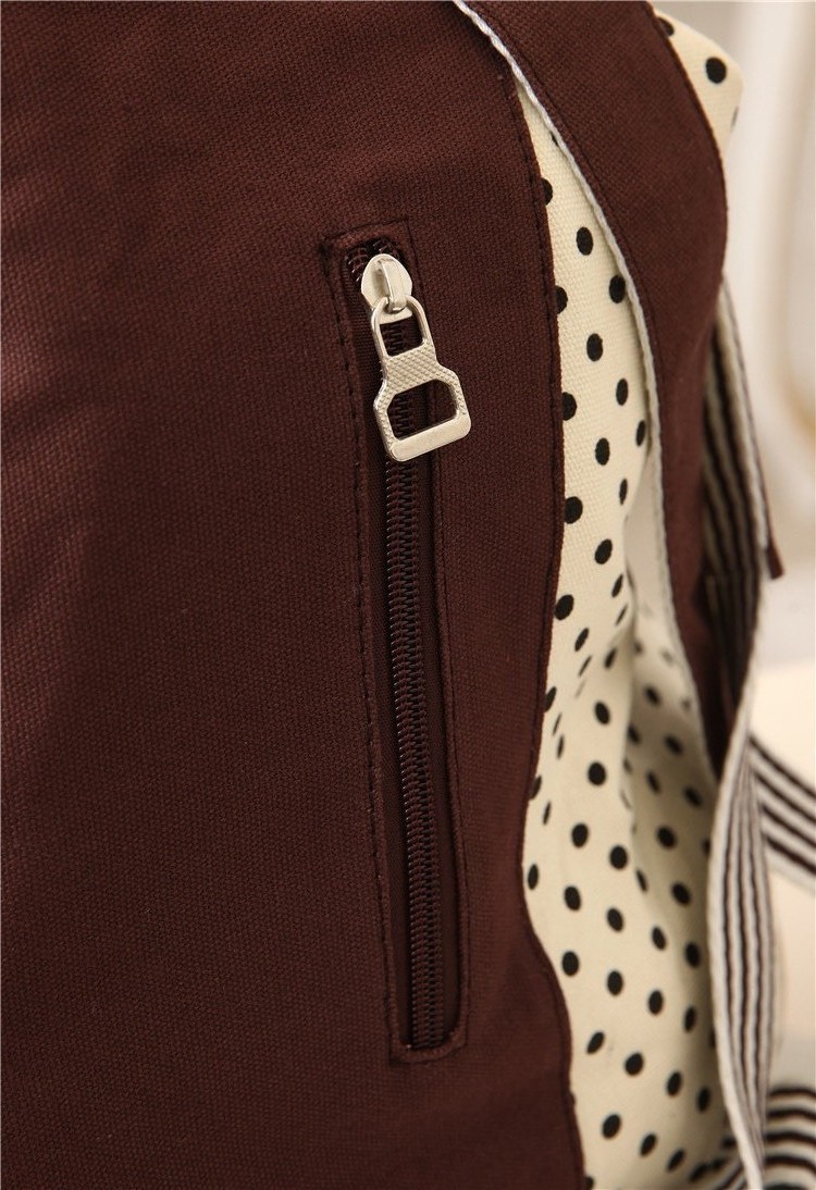 Neue Mode Damen Rucksack Kontrast Polka Dot Taste Dekoration Leinwand Umhängetasche Khaki mit Red Dot