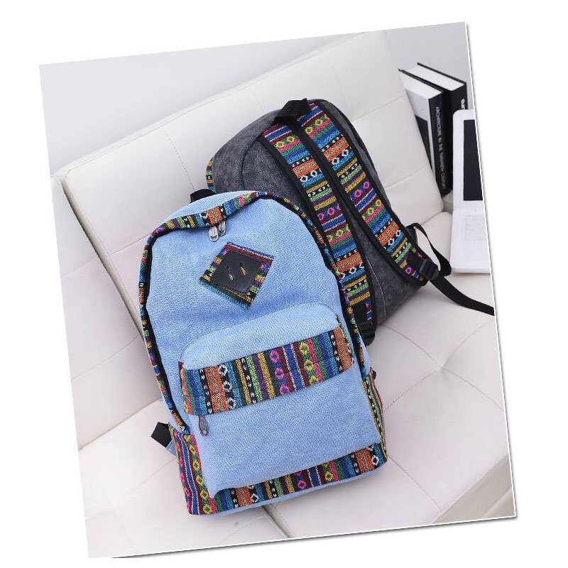 weibliche Damen ethnische kurze leinwand Rucksack adrette Schultasche Dame studentin schule Reise laptop Tasche