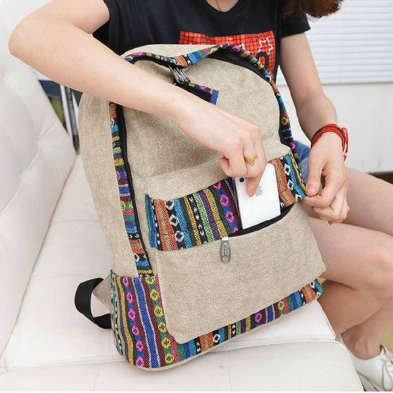 weibliche Damen ethnische kurze leinwand Rucksack adrette Schultasche Dame studentin schule Reise laptop Tasche