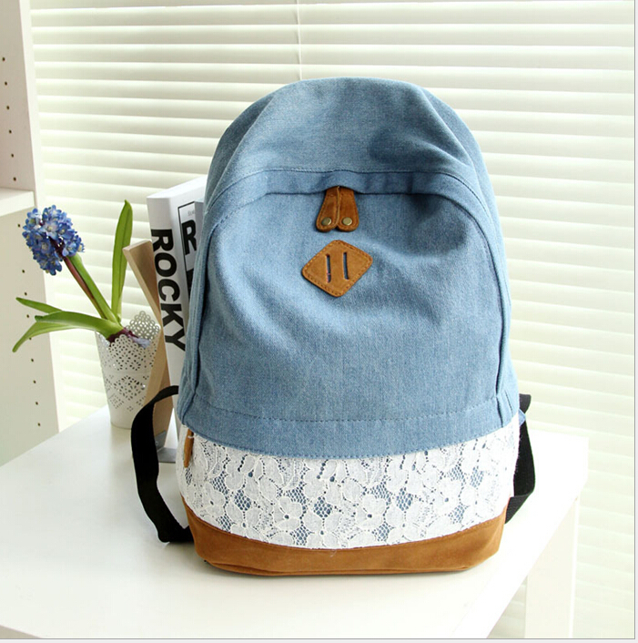 Fashion Floral Spitze Denim Leinwand Damen Tasche Rucksack Schultasche Für Jugendliche Damen Mädchen Rucksack