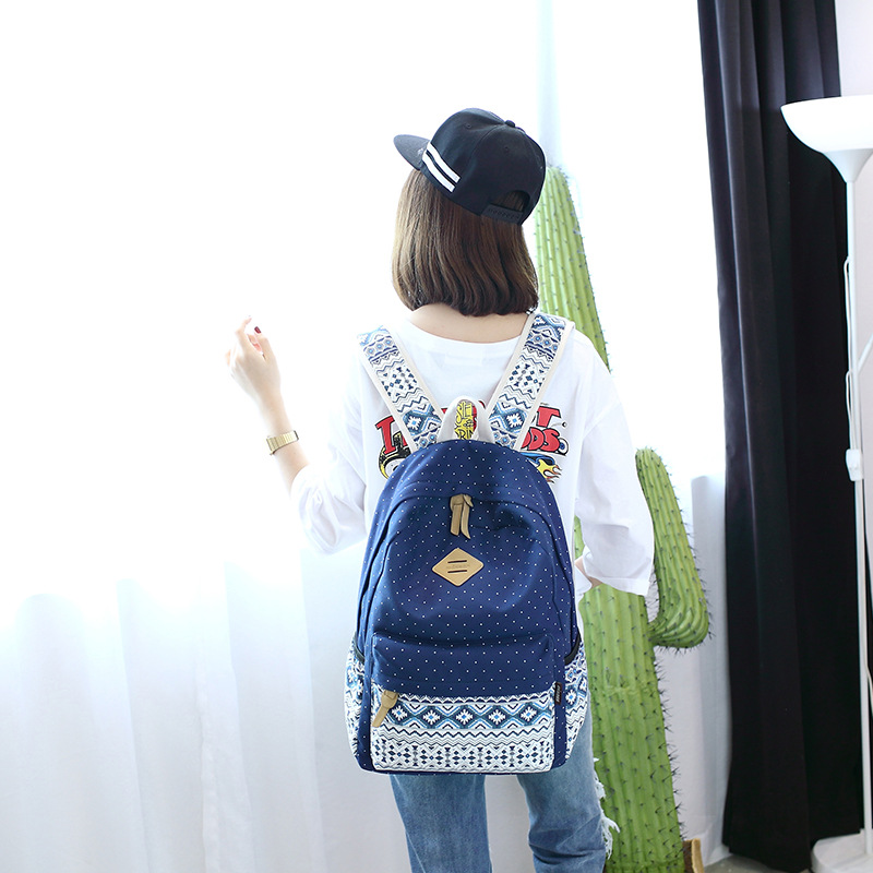 Koreanische Leinwand Druck Rucksack Damen Schultaschen für Mädchen Im Teenageralter Niedlich Bookbags Vintage