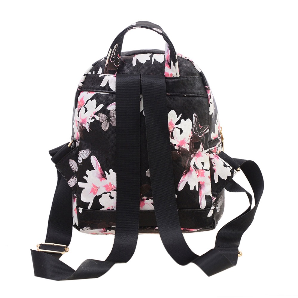 mode Damen Reizende Blumen Druck Leder Rucksäcke Vintage Schultaschen für Mädchen Weibliche Wandern Bag