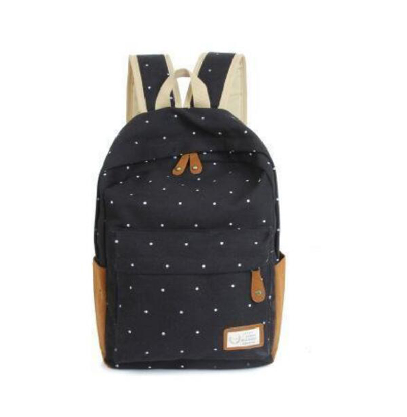 Neue Casual Leinwand Rucksack Damen Mode Schultaschen für Mädchen Dot Druck Rucksack Umhängetaschen