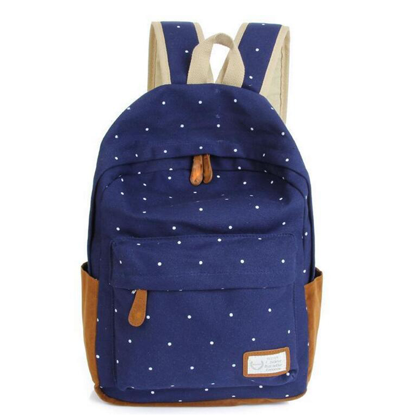 Neue Casual Leinwand Rucksack Damen Mode Schultaschen für Mädchen Dot Druck Rucksack Umhängetaschen