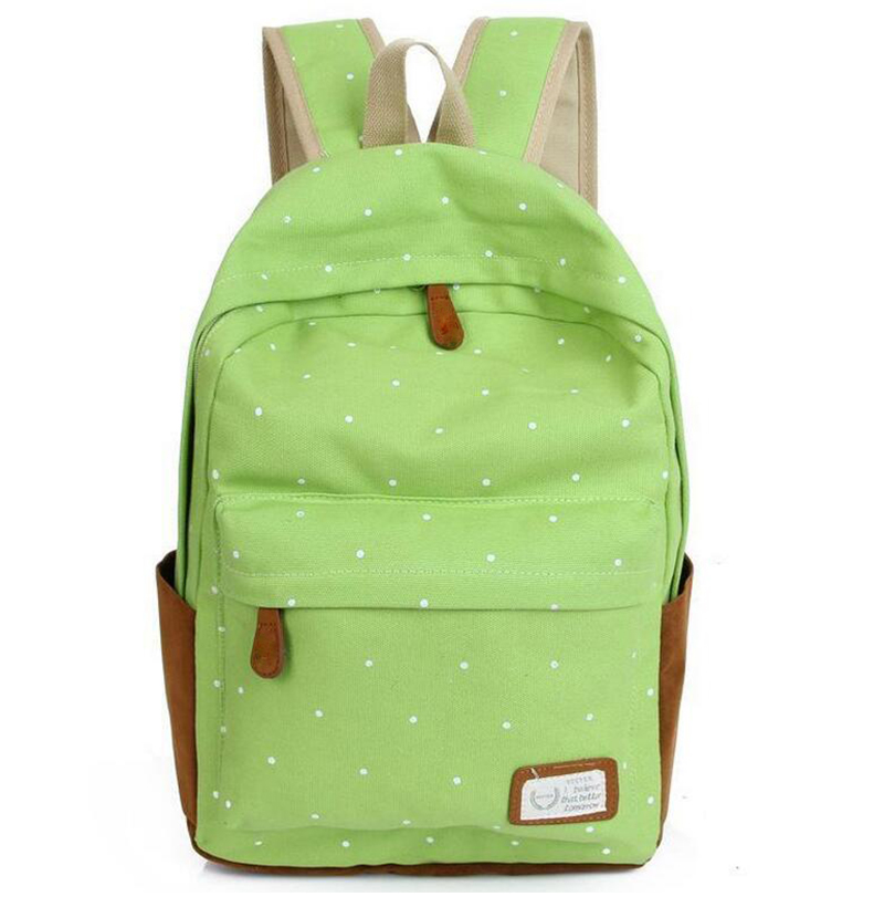 Neue Casual Leinwand Rucksack Damen Mode Schultaschen für Mädchen Dot Druck Rucksack Umhängetaschen