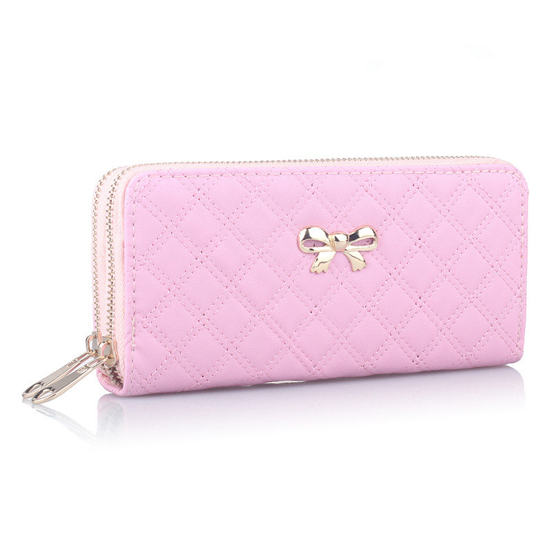 mode Damen bowknot plaid lange Doppel Reißverschluss kupplung Leder Geldbörse münze karte Tasche hoher