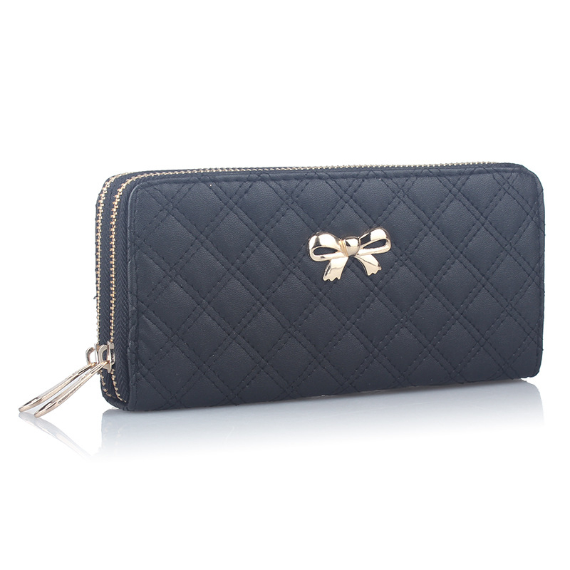 mode Damen bowknot plaid lange Doppel Reißverschluss kupplung Leder Geldbörse münze karte Tasche hoher