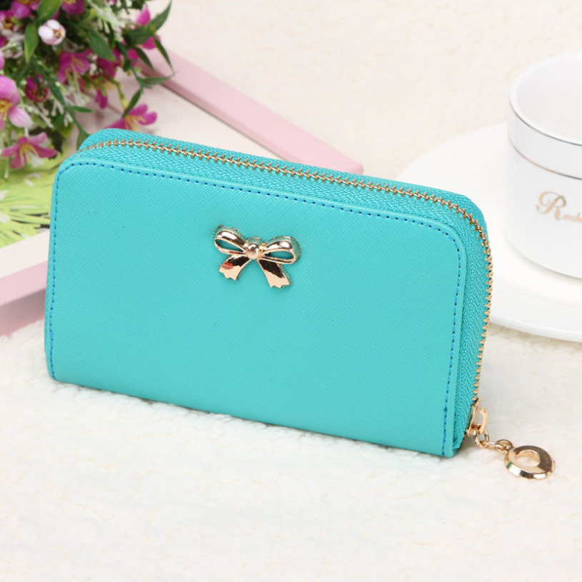 Neue marke Kupplung Brieftasche Hot Korean Niedlich Bowknot Solide Damen Langen Reißverschluss Leder Geldböse
