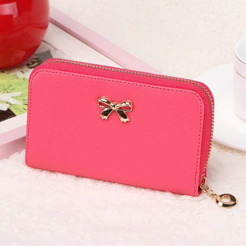 Neue marke Kupplung Brieftasche Hot Korean Niedlich Bowknot Solide Damen Langen Reißverschluss Leder Geldböse