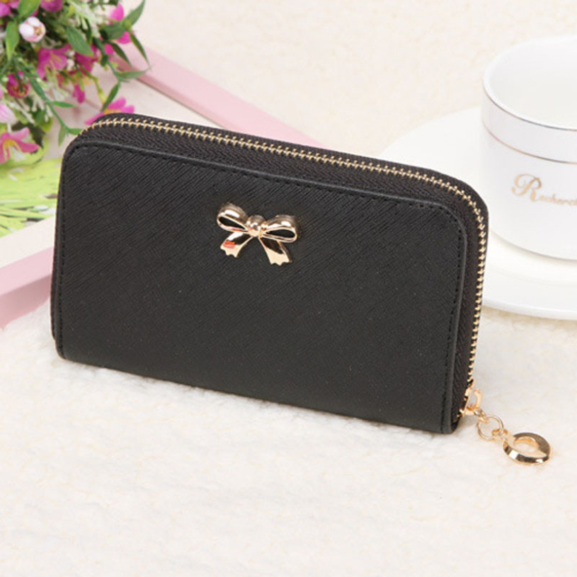 Neue marke Kupplung Brieftasche Hot Korean Niedlich Bowknot Solide Damen Langen Reißverschluss Leder Geldböse
