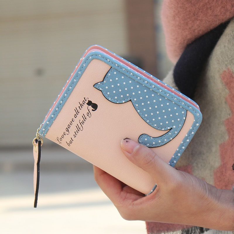 Schöne Katze Gedruckt Geldbörse Damen Neue Mode kurze Brieftasche Taschen PU Handtaschen Kartenhalter