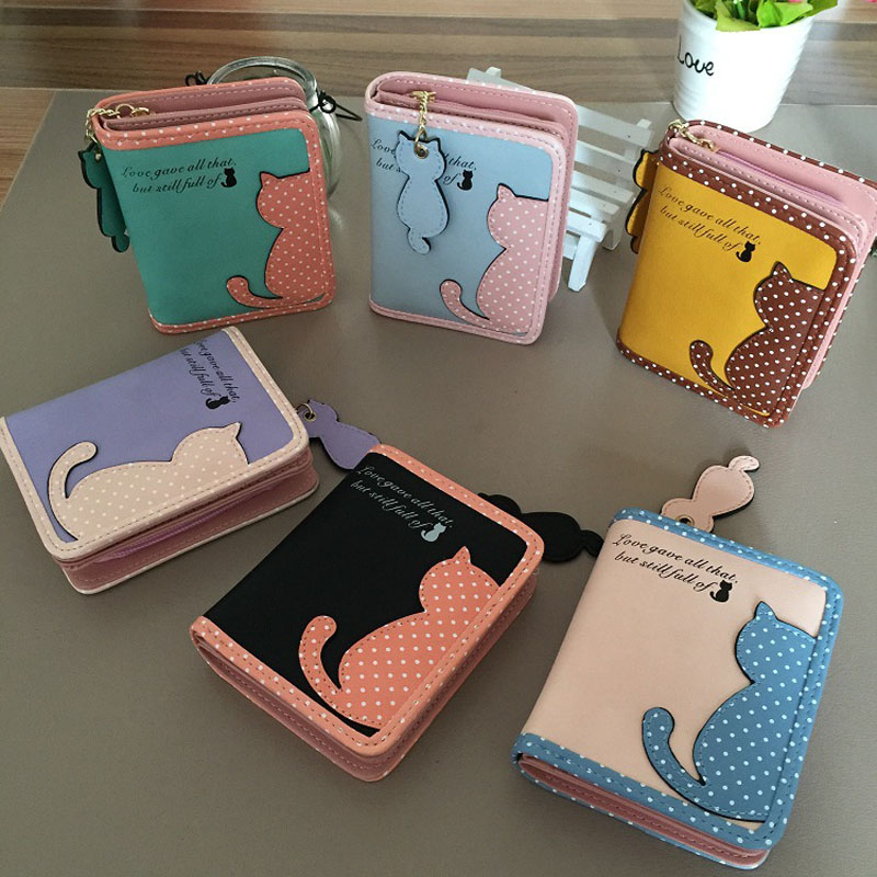 Schöne Katze Gedruckt Geldbörse Damen Neue Mode kurze Brieftasche Taschen PU Handtaschen Kartenhalter
