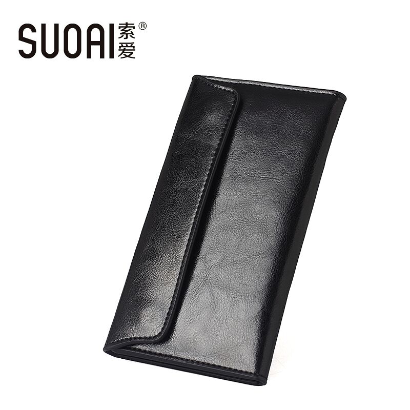 SUOAI Echtem Leder Brieftasche Damen Hohe Qualität Weiche Lange Geldbörse Mode Weibliche Brieftaschen Kartenhalter