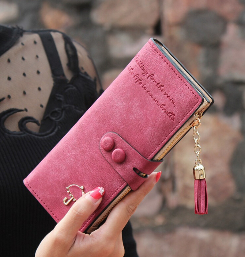 Vintage Damen Geldbörsen Matte Pu Leder Damen Handtaschen Haspe Quaste Reißverschluss Marke Kupplung