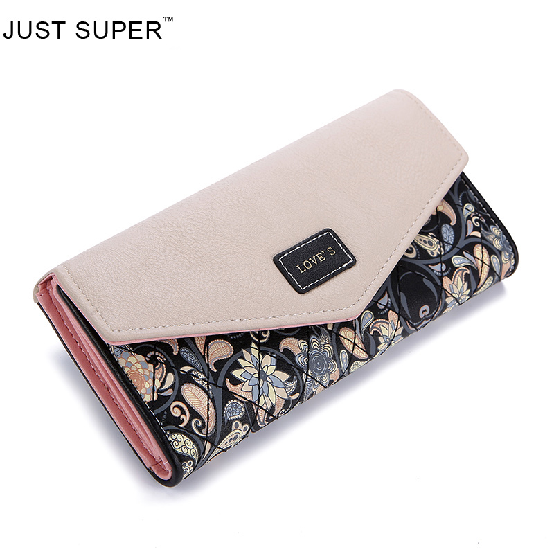 Neue Mode Pu Leder Umschlag Damen Geldbörsen 5 Farben Blumen Druck 3 Fache Brieftasche Lange Damen Clutch