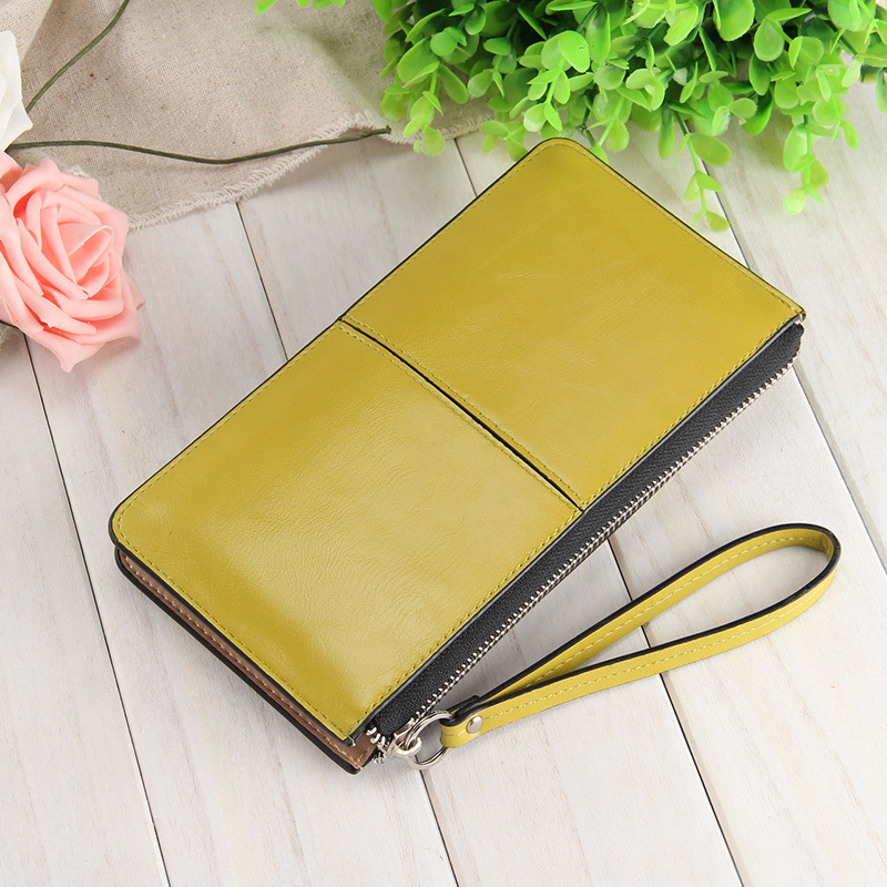 Damen Berühmte Marke öl Wachs Leder Reißverschluss Kupplung Brieftasche Weiblichen Candy Farbe