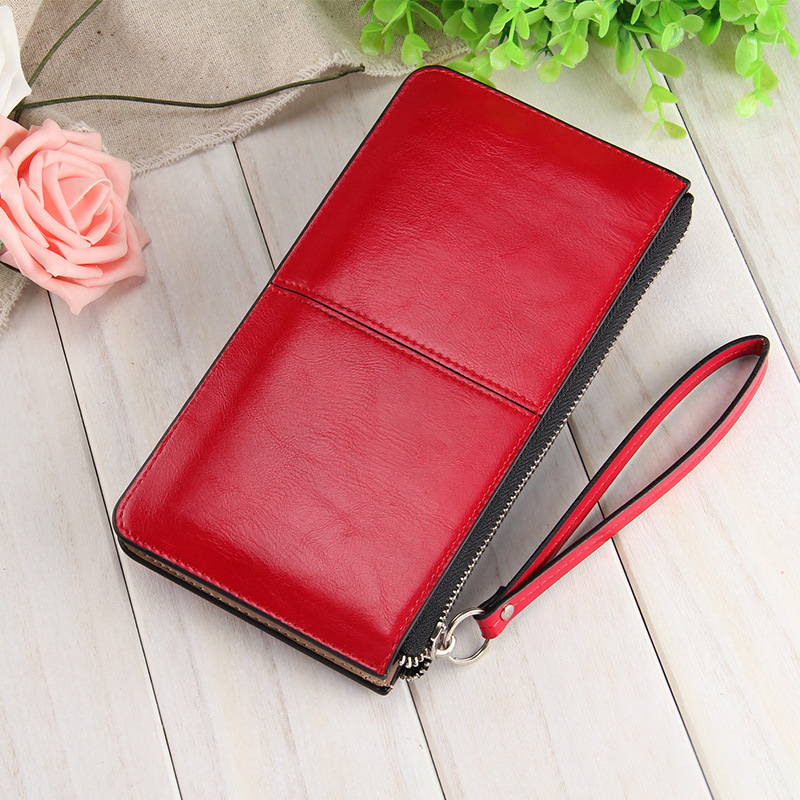 Damen Berühmte Marke öl Wachs Leder Reißverschluss Kupplung Brieftasche Weiblichen Candy Farbe