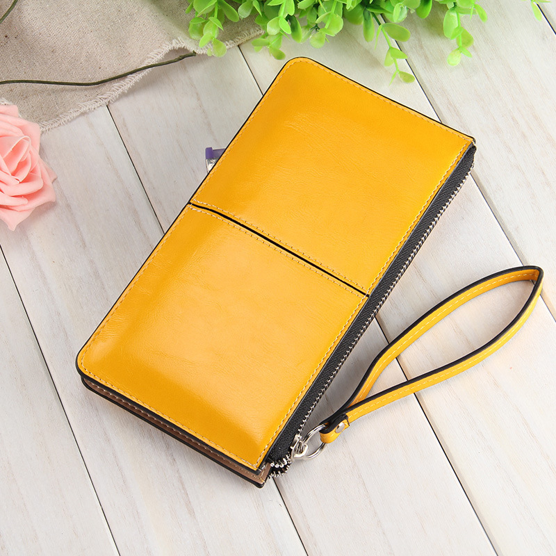 Damen Berühmte Marke öl Wachs Leder Reißverschluss Kupplung Brieftasche Weiblichen Candy Farbe