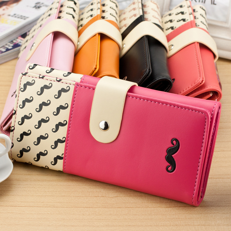Carteira feminina Glatte Pu Leder Brieftasche Niedliche Mustaches Muster Geldbörse Clutches Geldbörse Karten