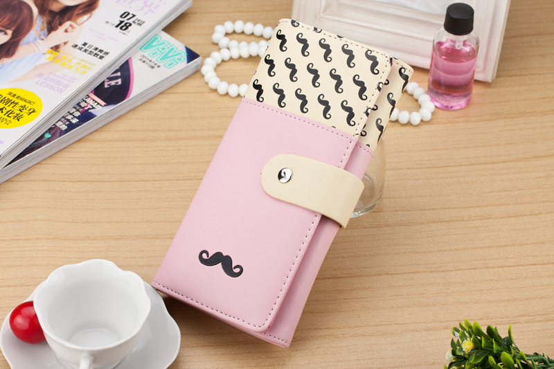 Carteira feminina Glatte Pu Leder Brieftasche Niedliche Mustaches Muster Geldbörse Clutches Geldbörse Karten