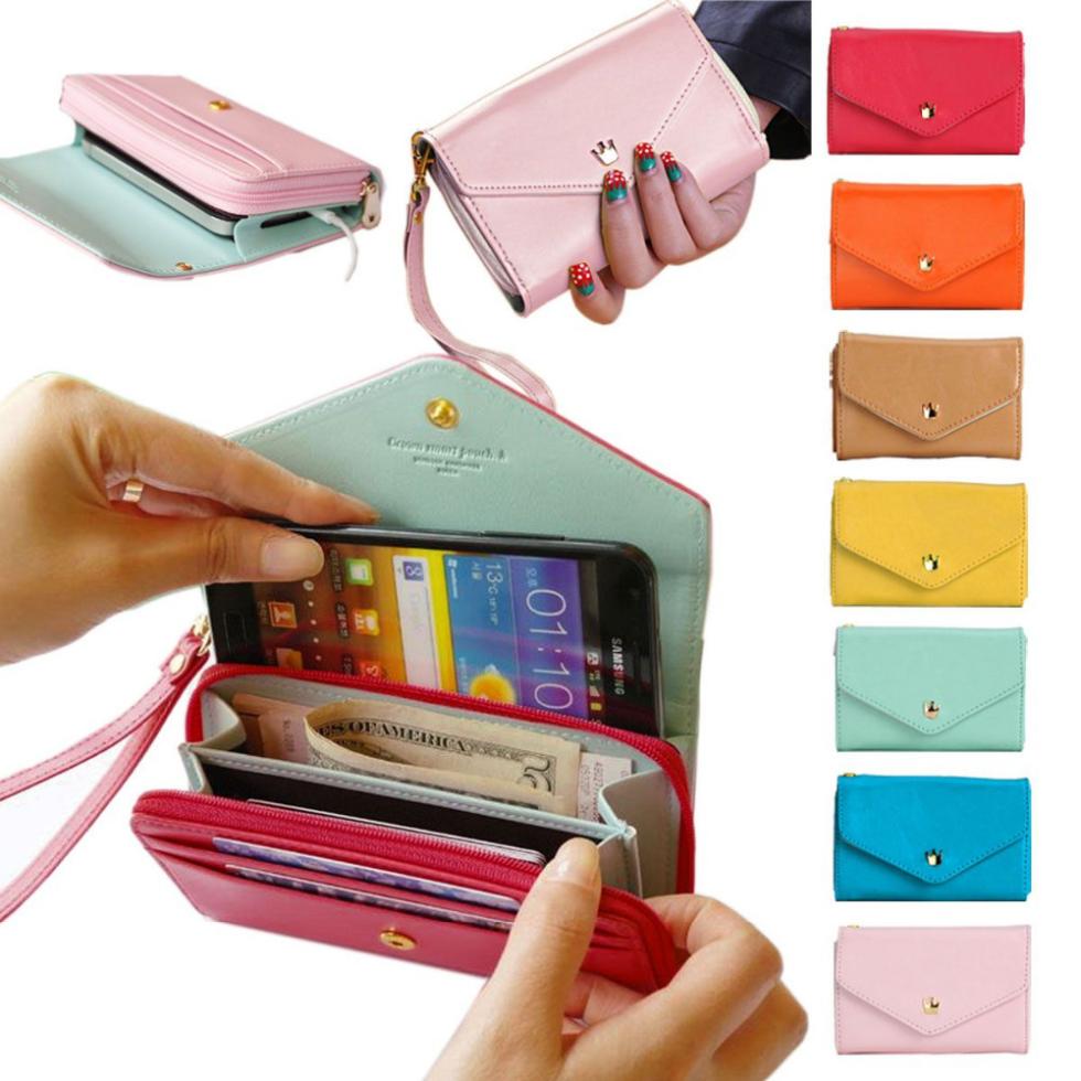 Brieftaschen Mode Dame Damen Leder Kupplung Geldbeutel Telefon Brieftasche Kurze Tasche Kartenhalter für iphone 4