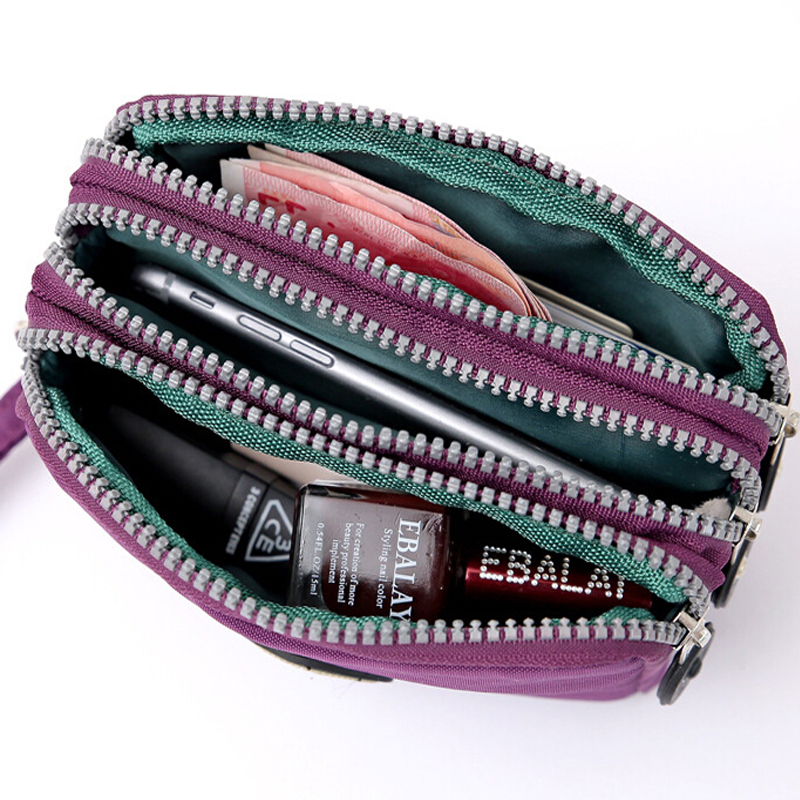 Neue Mode tragbare gewaschen Denim Make up Tasche Geldbörse Mini Tasche mit drei Reißverschluss Damen