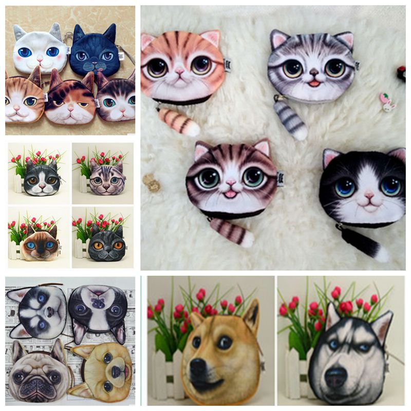 neue Geldbörsen Geldbörse Damen 3D druck katzen hunde Tier große gesicht ändern mode niedlichen