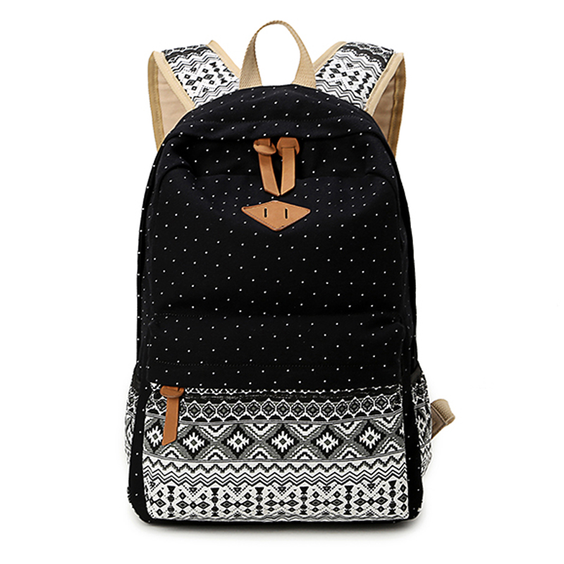 Vintage Girl School Bags For Teenagers Cute Dot Printing Canvas Women Backpack Mochila Feminina Casual Bag School