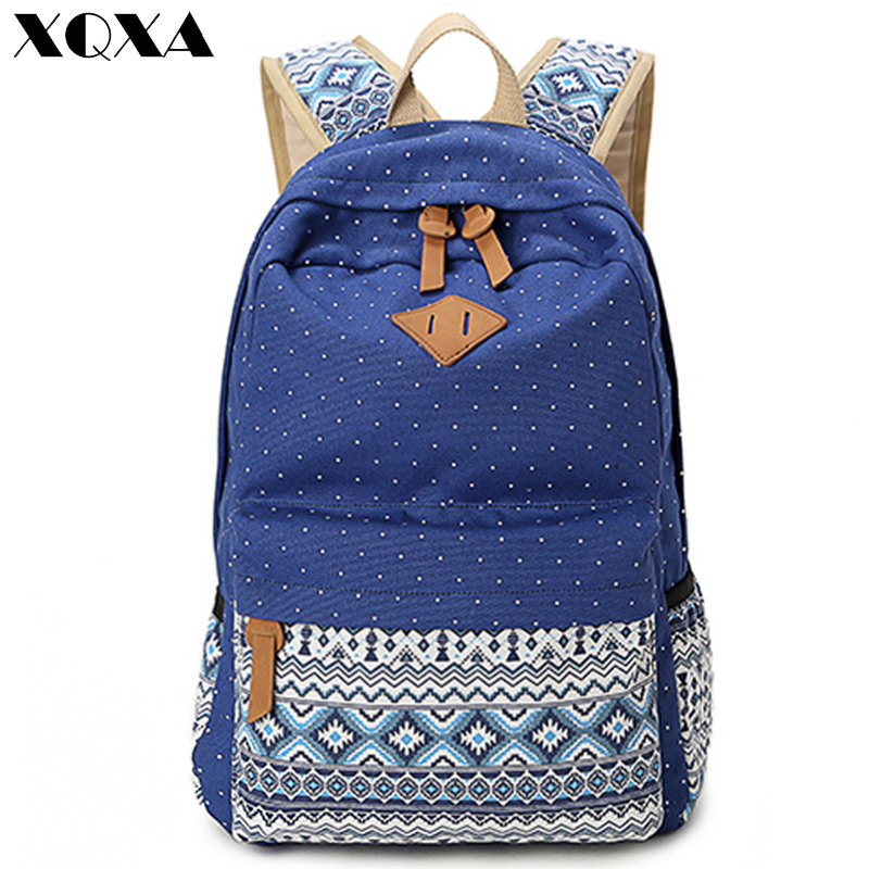 Vintage Girl School Bags For Teenagers Cute Dot Printing Canvas Women Backpack Mochila Feminina Casual Bag School