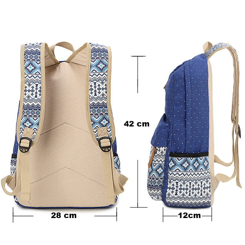 Vintage Girl School Bags For Teenagers Cute Dot Printing Canvas Women Backpack Mochila Feminina Casual Bag School