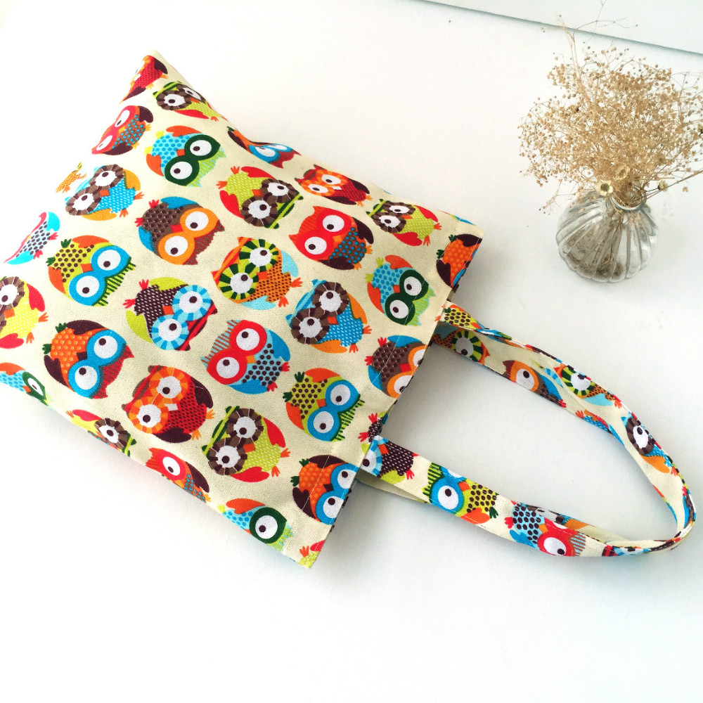 Baumwolle Leinwand Einkaufstasche Schulter Tragetasche Eco Wiederverwendbare Tasche Drucken Bunte Eulen ohne Futter NEUE