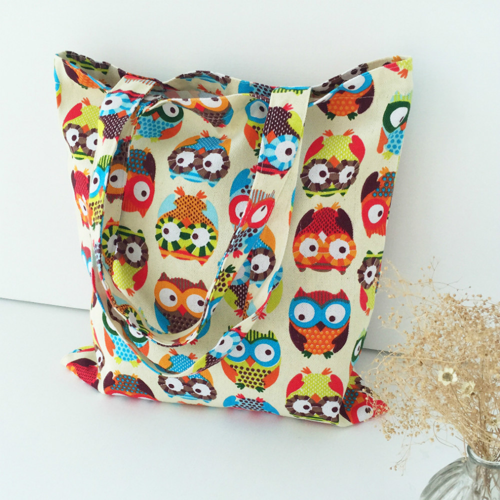 Baumwolle Leinwand Einkaufstasche Schulter Tragetasche Eco Wiederverwendbare Tasche Drucken Bunte Eulen ohne Futter NEUE