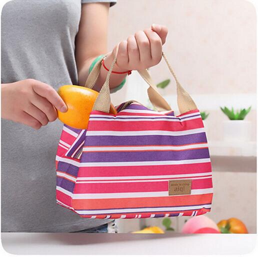 insulated neopren leinwand streifen thermische Taschen kinder baby tote lunchbag Picknick Lunchbox lancheira termica