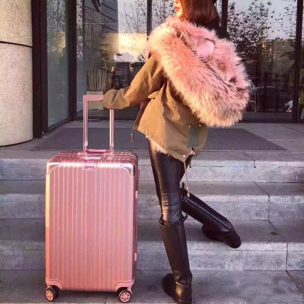 Rose Gold Aluminium Rahmen Stamm Passwort Internat PC Gepäck Zugstange 24 26 29 Zoll