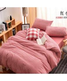 Polyester washed cotton fabric 100% polyester chemical fiber washed cotton four-piece set plaid striped printed fabric 2